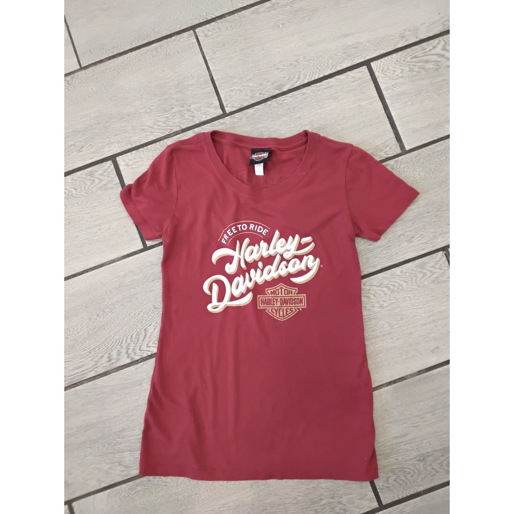 Harley-Davidson Womens Graphic T-Shirt Burgundy Topeka KS Biker Tee Small